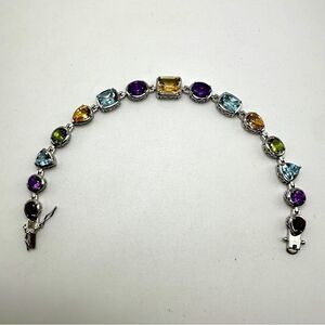 AMAZING 8" multi-gemstone bracelet in stamped sterling silver!
